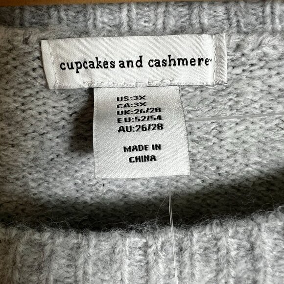 Cupcakes and Cashmere Womens Plus Size 3X Gnome Plush Sweater Gray Scoop Neck - Picture 4 of 10